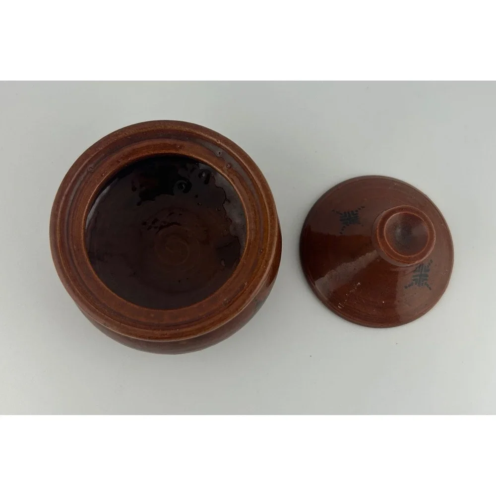 Vintage Handmade Ceramic Small Tagine‎ Pot Decorative Dish with Lid Brown